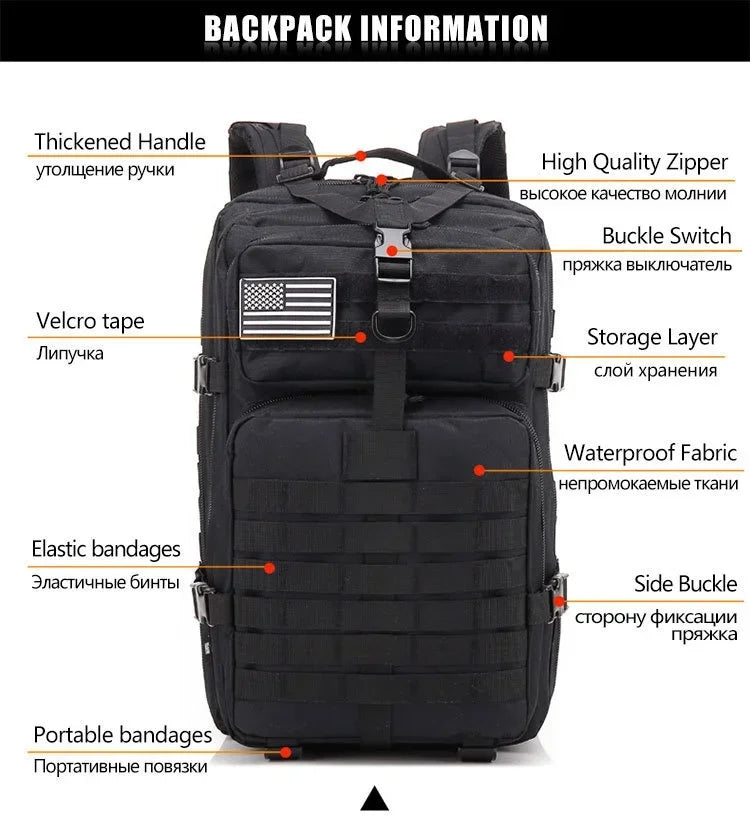 45L Man Tactical Backpacks Outdoor Traveling Bags Outdoor 3P School Pack EDC Molle Pack For Trekking Hunting Bag