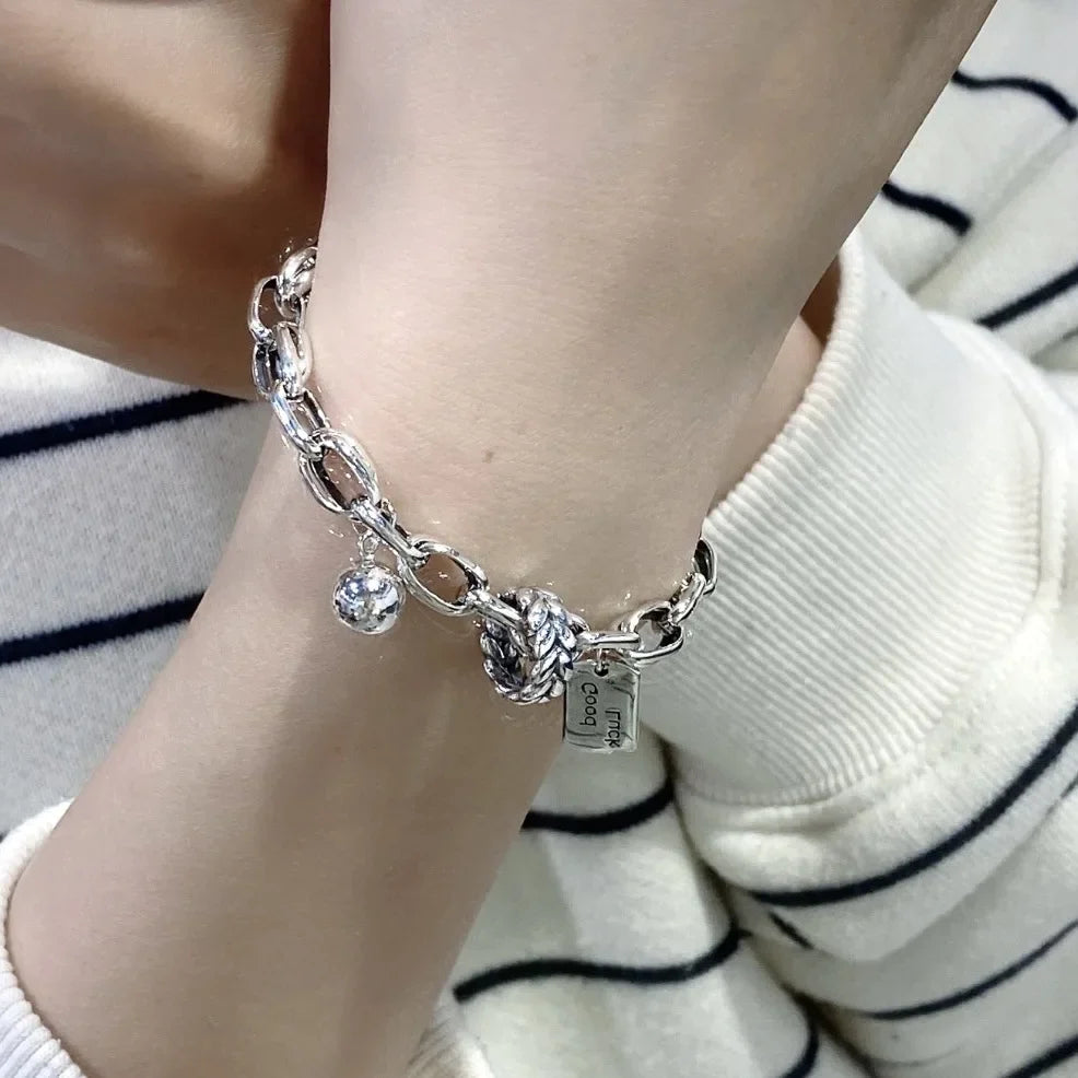 925 Sterling Silver Bangle Bracelet 2 Balls Geometric Polished Punk Stackable For Woman Girl Jewelry Gift Dropship Wholesale