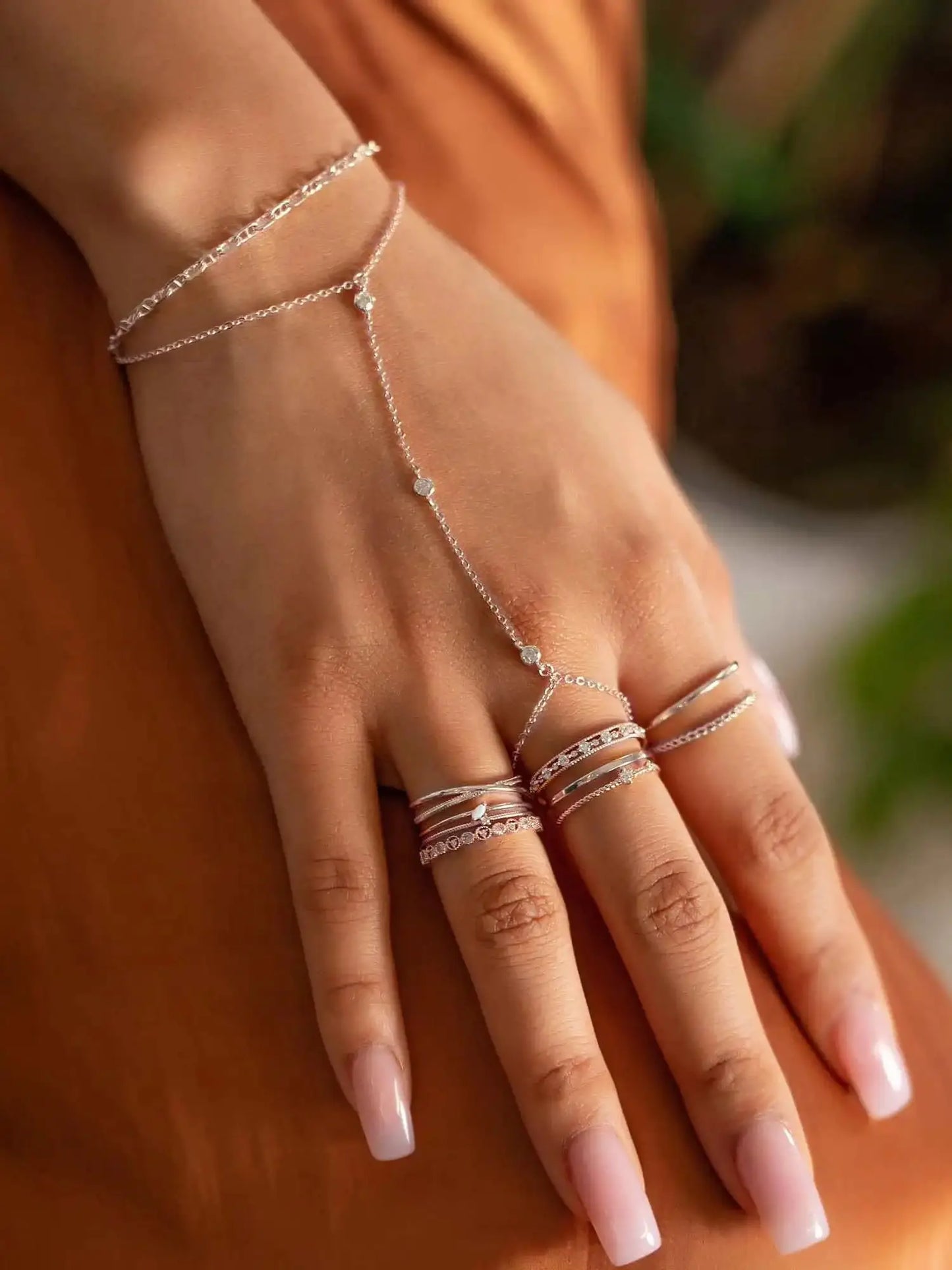 925 Sterling silver Fine Jewelry Geometric Round Bezel CZ Sparking Women Hand Chain Bracelet