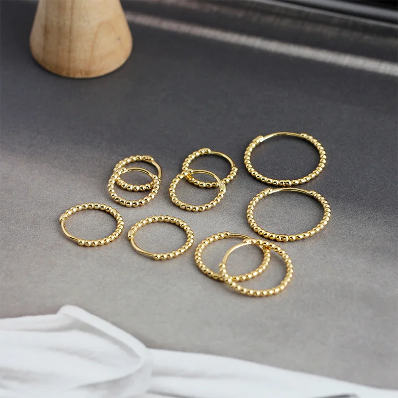 WANTME 925 Sterling Silver Fashion Minimalist Beads Huggies Hoop Earrings for Women Trend Charm Ear Buckle Bohemian Jewelry Gift