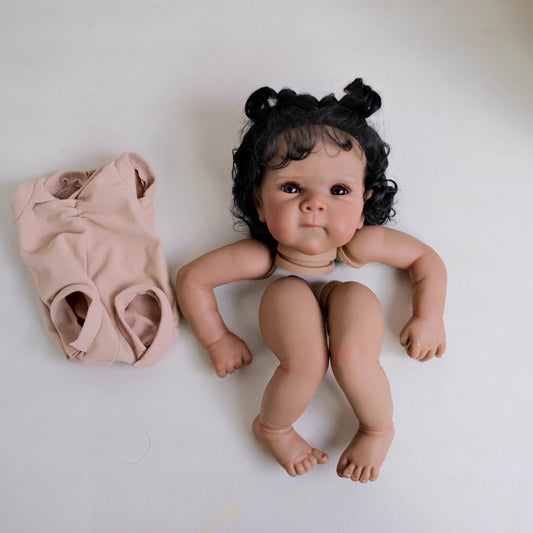 NPK 18inch Bettie Lifelike Unfinished Reborn Doll Kit Dark Brown Skin Painted DIY Toy Doll Parts with Curly Hair