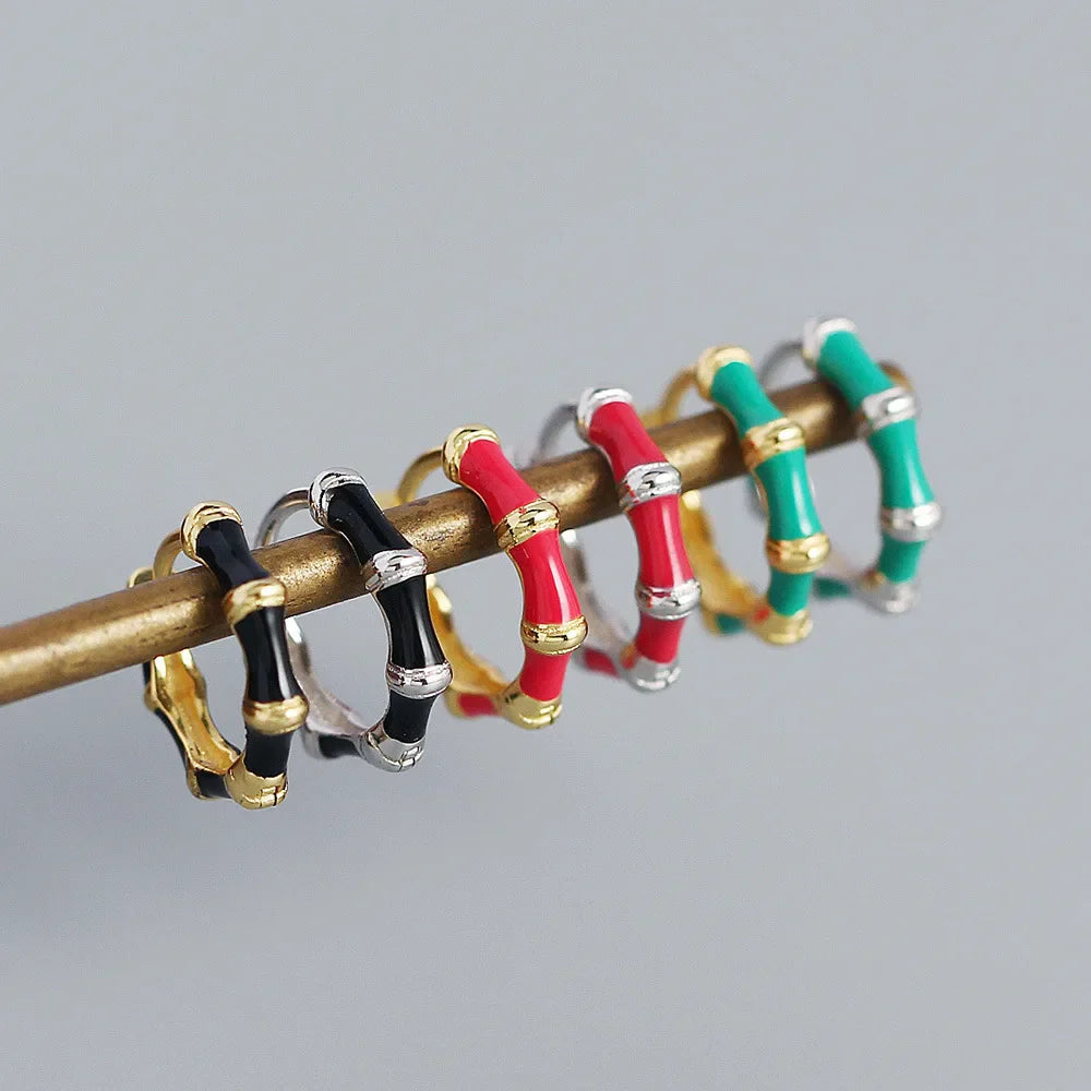 925 Sterling Silver Earring Colorful Dripping Oil Material Ear Ring Ear Buckle Rhombus Shape Trend Wild Girl Women Boy Ear Jewel