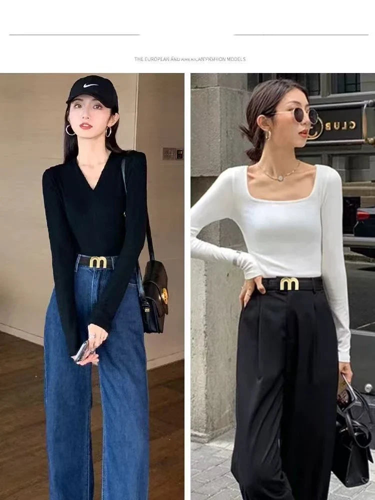 Couro feminino M. Cinto de alta qualidade com fivela de ouro, melhor combinado com vestidos, cinto jeans feminino