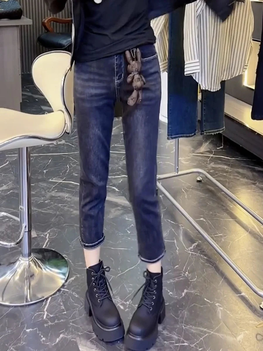 Y2k Pear-shaped Body Slightly Fat Wear A Large Size Eight Denim Straight