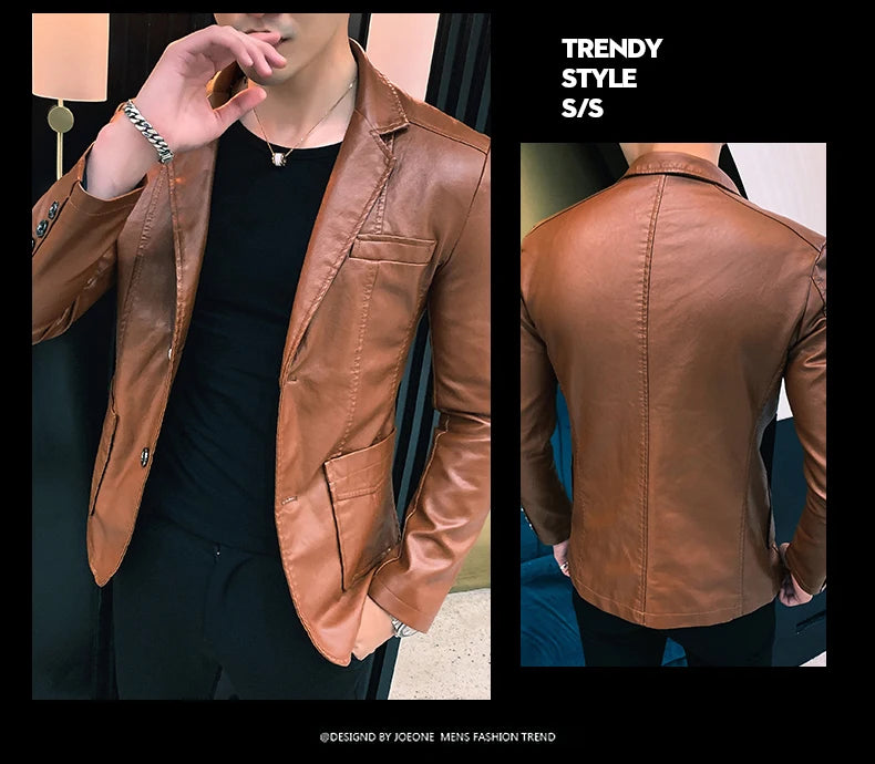 Mens Leather Jacket and Coats Spring and Autumn Men Business Casual