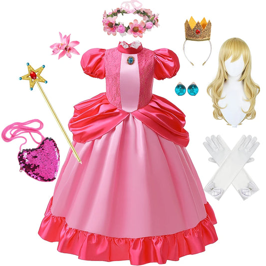 Girl Peach Princess Dress Child Birthday Party Elegant Gown Luxury Fluffy Lace Frock