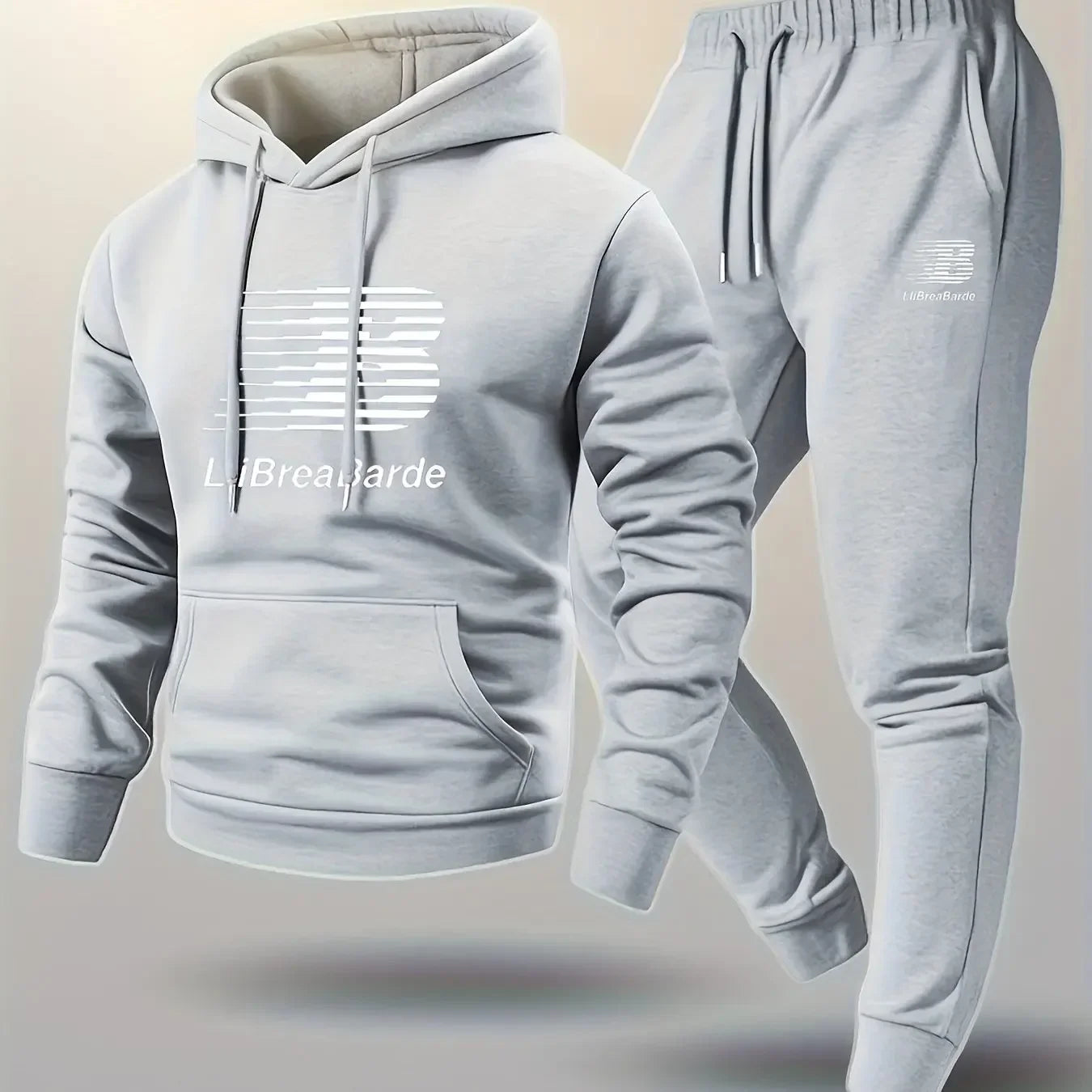 Men's Printed Letter Graphic Casual Hooded Sports Outfit Long Sleeve Pullover Slightly Elastic Suitable for Spring and Autumn