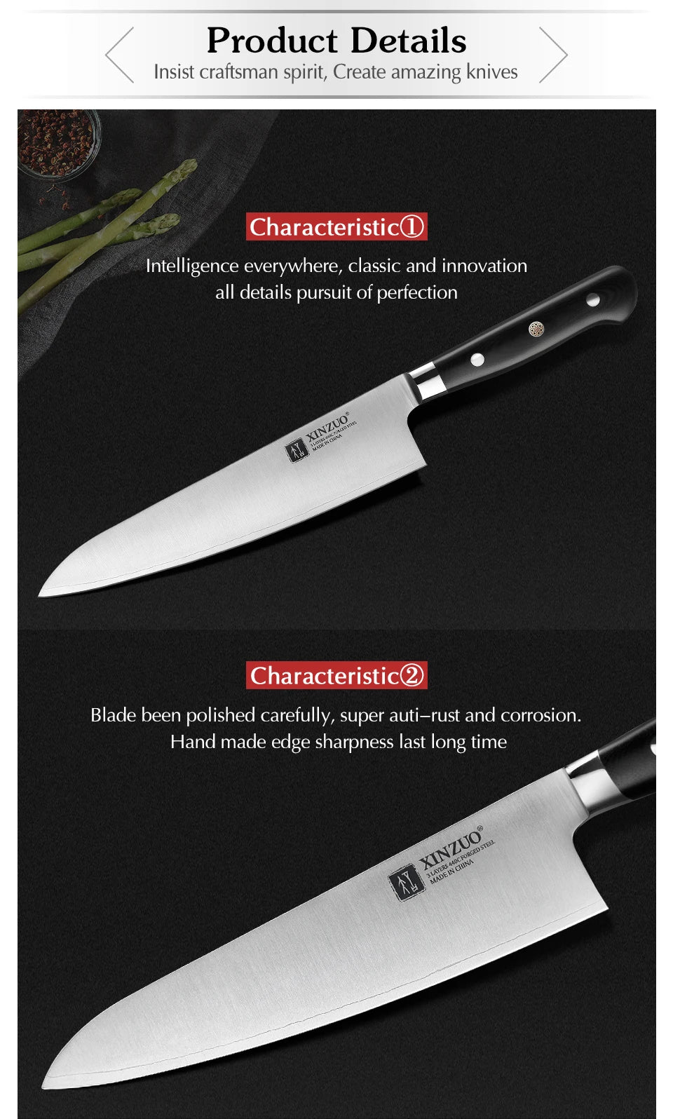 210mm Chef Knife 3 Layer 440C Core Clad Steel Kitchen Knives Stainless Steel