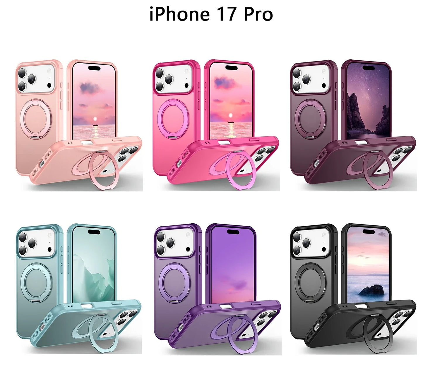 For iPhone 17/17 Pro/17 pro Max/17 Air Case with 360° Rotatable Matte Magnetic Ring Hidden Stand Drop-Proof Protection