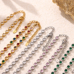 Multi Colors Stainless Steel Necklace Bracelet for Women Men Tennis Chain Stones