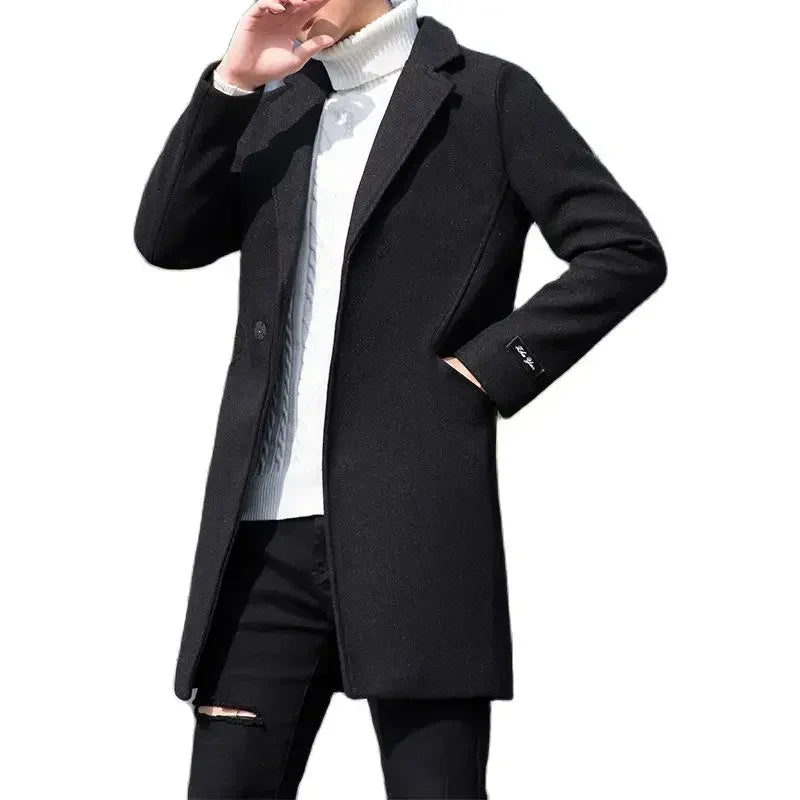 Men's Loose Solid Color Tooling Long Section Trench Jacket / Male Army Green