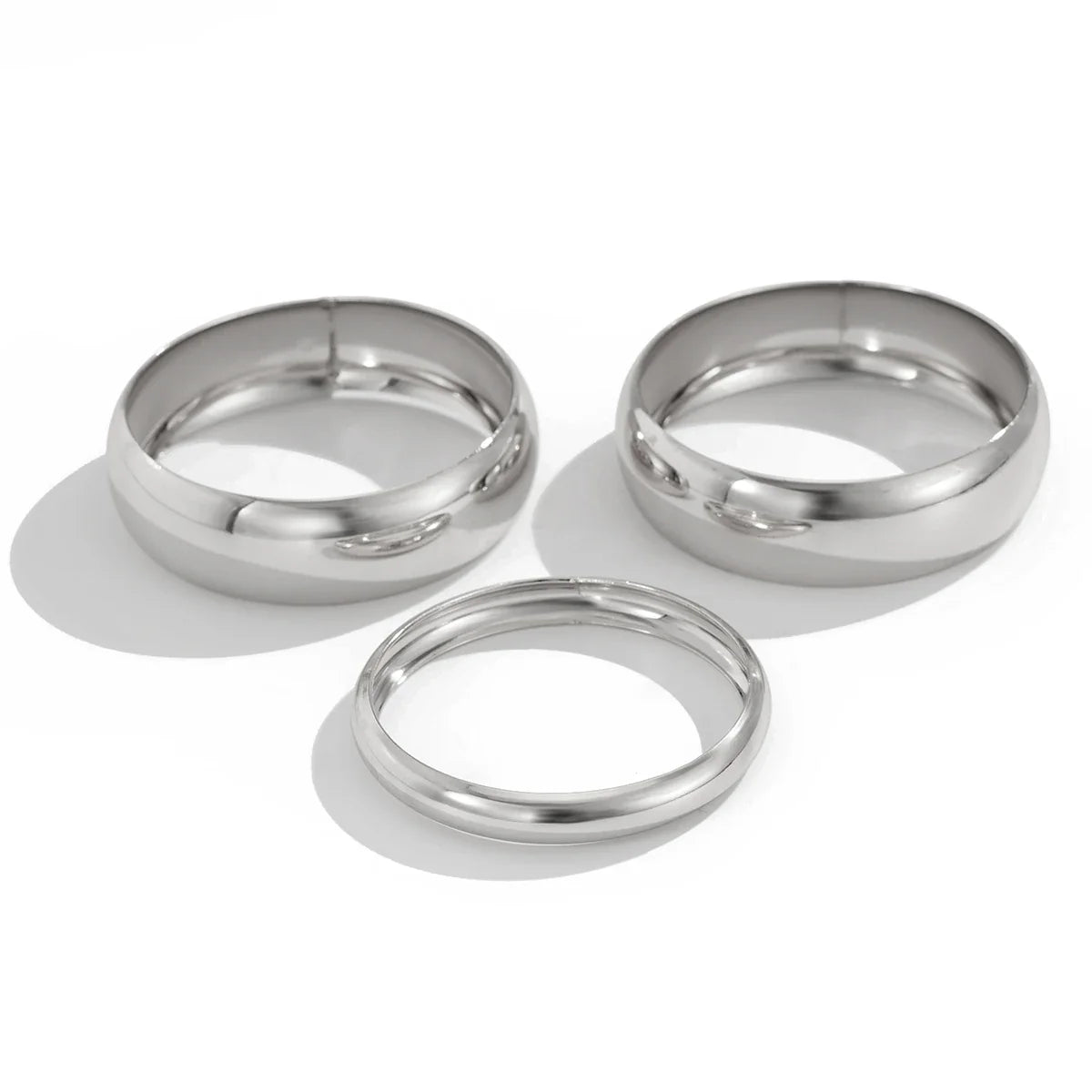 KunJoe 3Pcs/Set Fashion Design Smooth Round Big Bangles for Women Punk Heavy Metal 6.5cm Wide Bracelets Gold Color Hand Jewelry