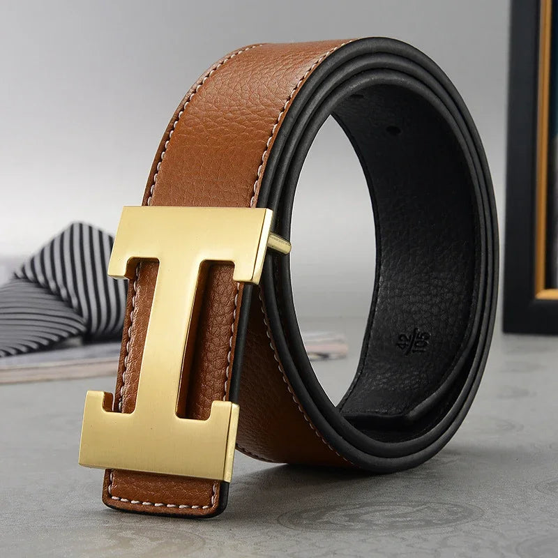 2026 New Casual Men's Belt High Quality Designer Genuine Second Cow Leather Belts Strap Male Metal Smooth Buckle Fashion