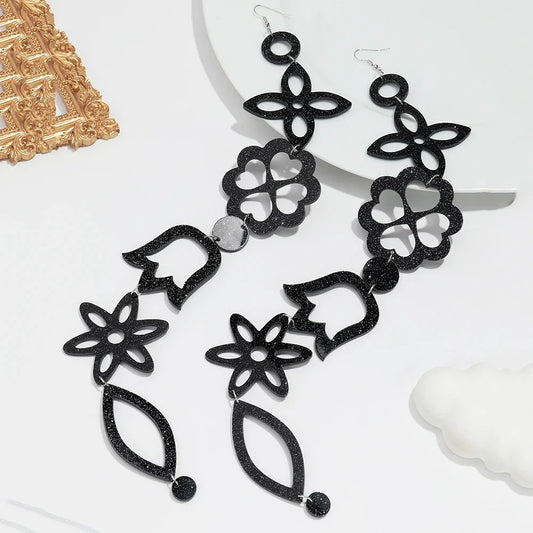 Extra Long Irregular Geometric Acrylic Drop Earrings Exaggerated Flower Bell Pattern Pendant Earring for Women Punk Jewelry Gift