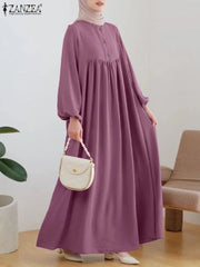 Women Islamic Clothing Vintage O Neck Long Sleeve Muslim Abaya Dress