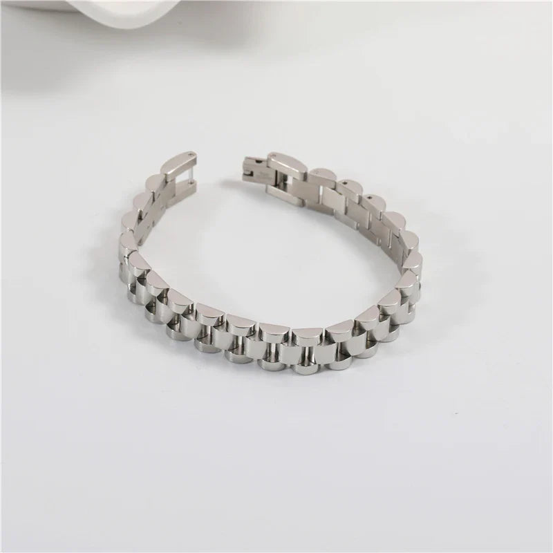 Joolim Jewelry Wholesale Waterproof&No Fade Fashion Chunky Watchband Adjustable Stainless Steel Bracelet High End PVD for Women
