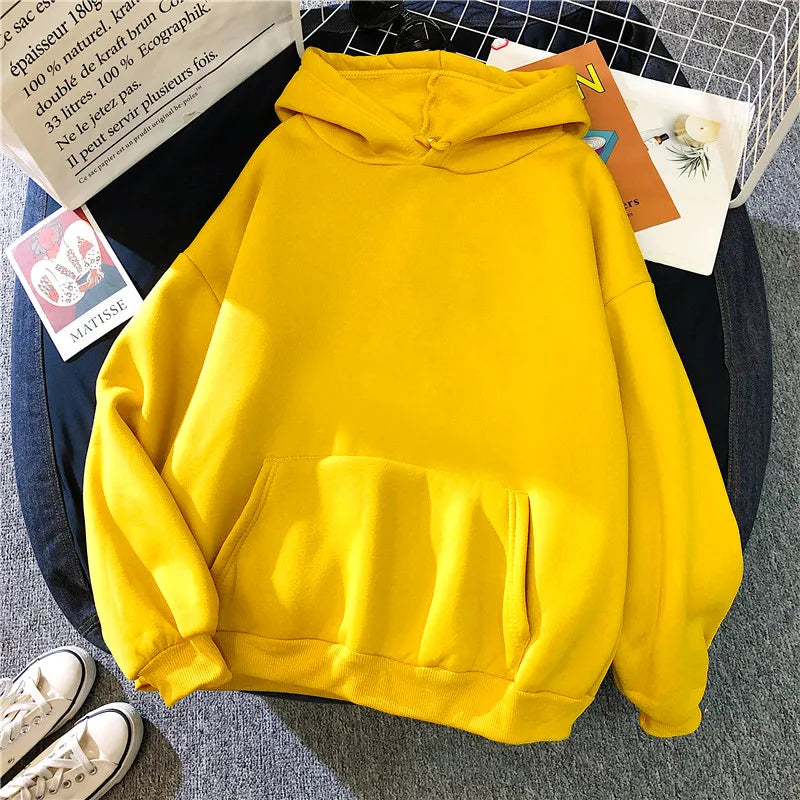 Women's Solid Color Hoodies Autumn Winter Lazy Style Loose Hooded