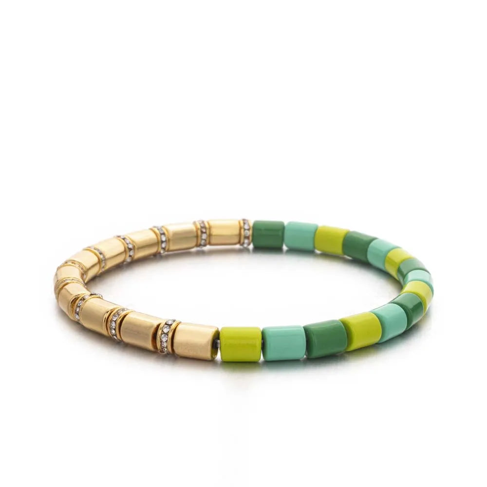 2023 New Design Paved Diamond Enamel Bracelets Colorful Beads Arrow Shape Elastic Bangle For Women Boho Stretch Jewelry