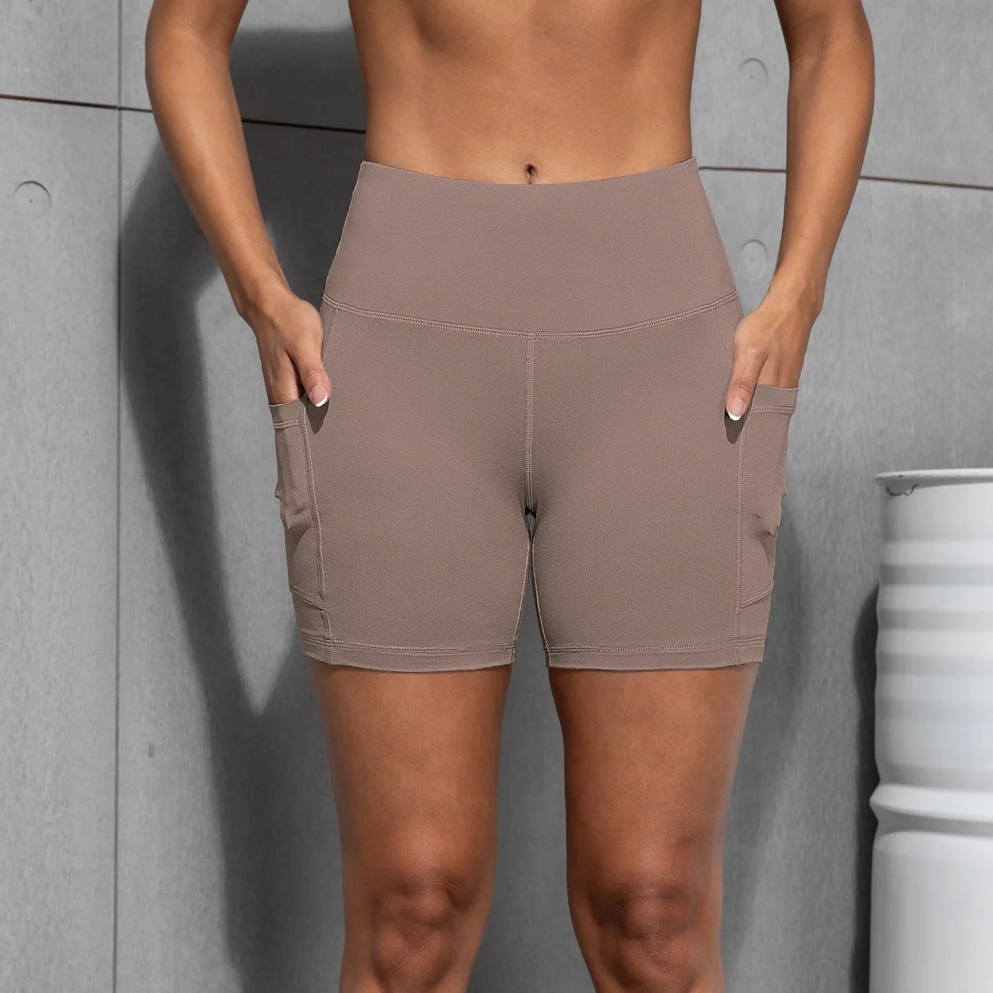 Women Shorts with Pockets Sexy Butt Lifting Fitness Cycling Tights Slim Solid Color High Waist Sports Shorts Casual Fashion Wear