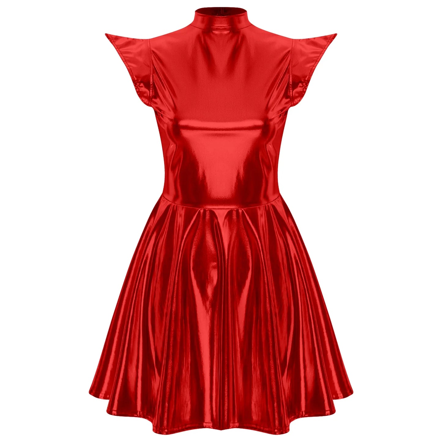 Womens Cocktail Dress Shiny Metallic Dress Alien Space Cap Sleeve High Waist A-line Dress for Halloween Party High Street Dress