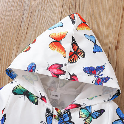 Explosive girls autumn hooded sweater cartoon butterfly print long-sleeved casual jacket kids fashion windbreaker baby clothing