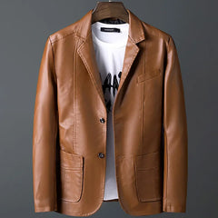 Men's Fashion Casual Motorcycle Leather Coat / Male Slim Fit Solid