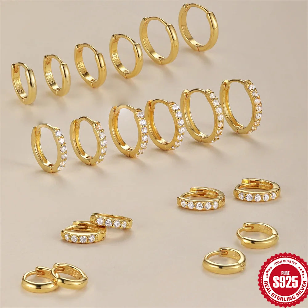 Silver 925 1 pair Women Small Hoops Earring Piercing Ear Cartilage Tragus Simple Thin Circle Anti-allergic Ear Buckle