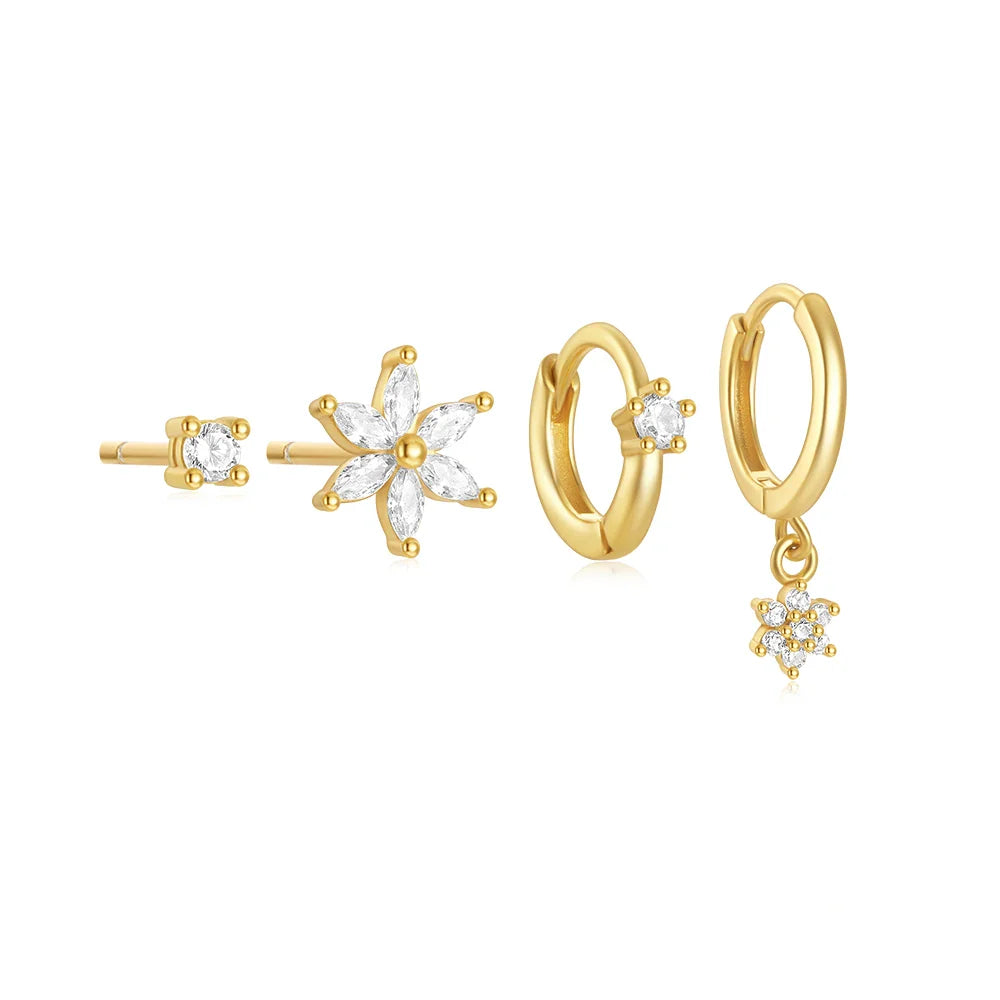 CANNER Set Double Layer Smooth Classic Hoop Earrings For Women 925 Sterling Silver Ins Flower Color Zircon Earrings Fine Jewelry