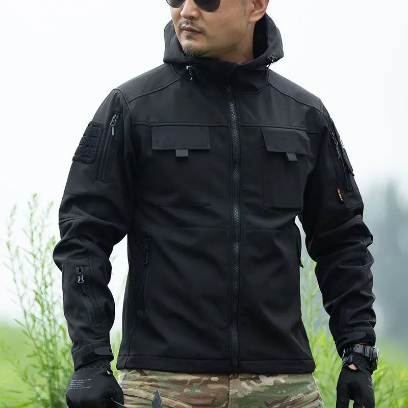 Hooded Tactical Jacket Men Army Training Wear-resistant Windbreaker Outdoors Camping