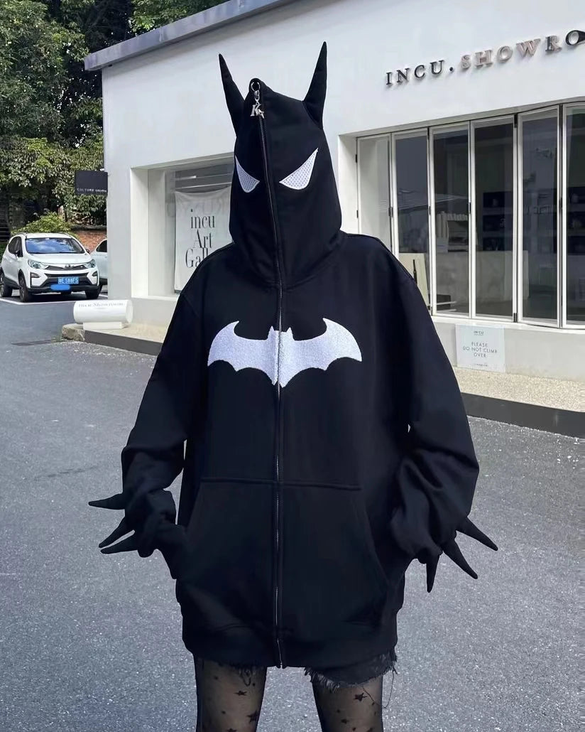 Y2K Hip Hop Hoodie Harajuku Spider Web Print Full Zipper Sweatshirt Oversize Punk