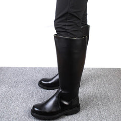 Black Long Military Boots for Men Genuine Leather Shoes