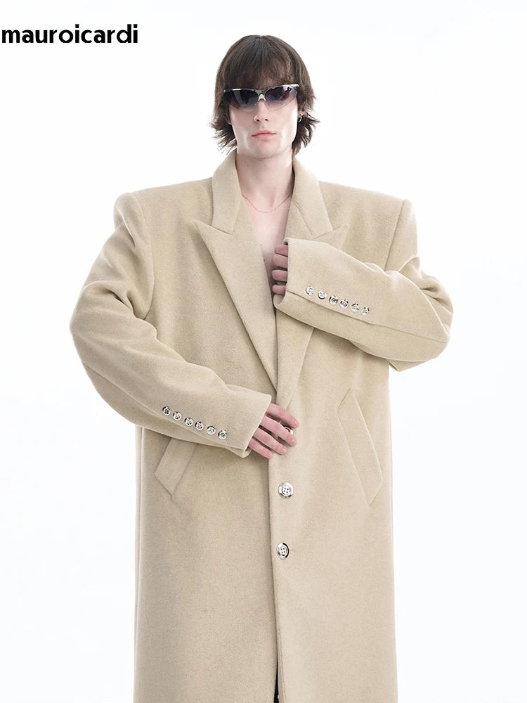 Autumn Winter Oversized Extra Long Warm Black Wool Blends Coat