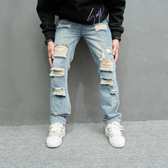 Men Loose Ripped Straight Jeans Pants Male Streetwear Stylish Casual Denim Trousers