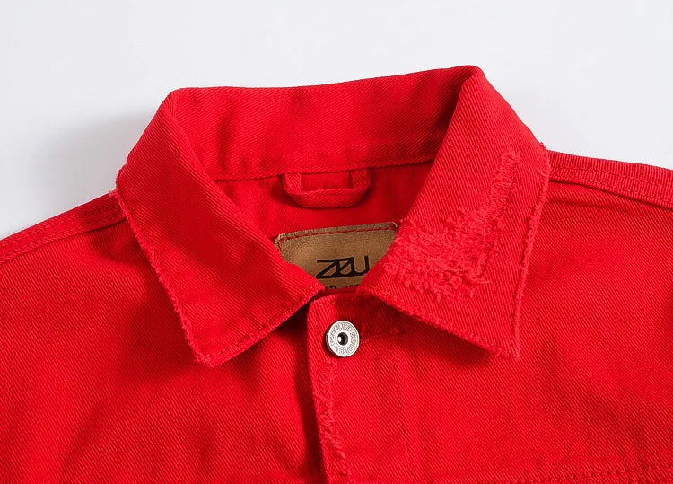 Men Pink Denim Jackets Outwear Slim Fit Denim Coats New Fashion Male Cotton Jeans