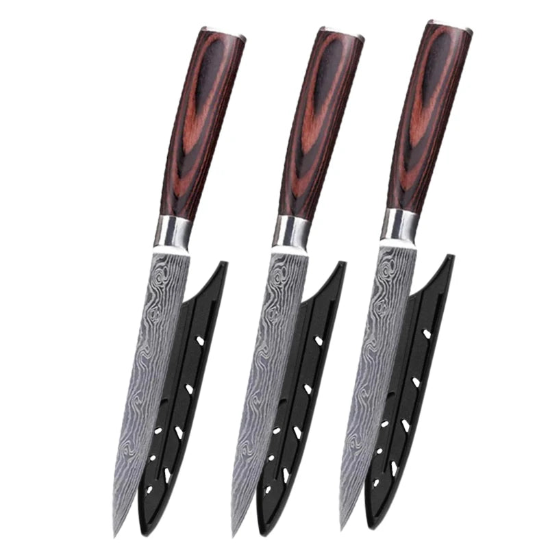 Kitchen Utility Knife Stainless Steel Meat Fruit Vegetables Steak Knife Damascus Laser