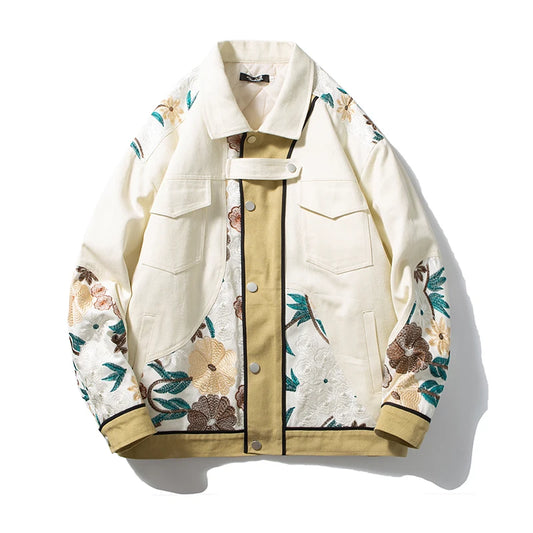 Men Flowers Print Cotton Twill Winter Casual Jacket Slim Fit Design Streetwear