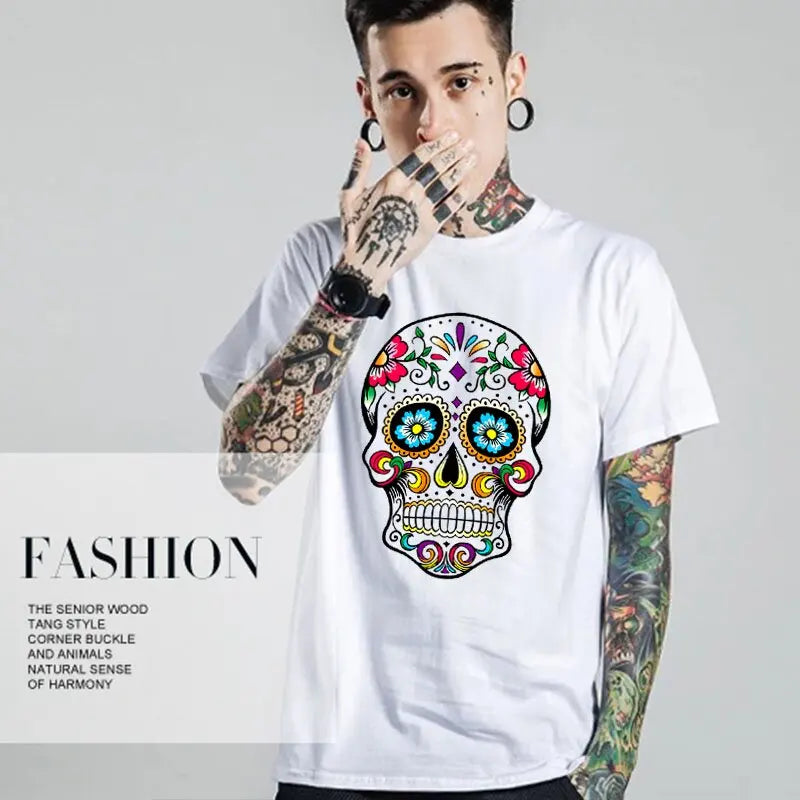 Men's T-shirt High Quality 100% Cotton Street Style Loose Cool Skull Printed Summer Men t shirt Casual Short Sleeve For Men