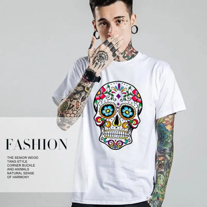 Men's T-shirt High Quality 100% Cotton Street Style Loose Cool Skull Printed Summer Men t shirt Casual Short Sleeve For Men