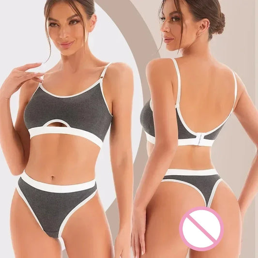 Seamless Bras Sports Bra And Panties Set Women Hollow Out Cotton Underwear