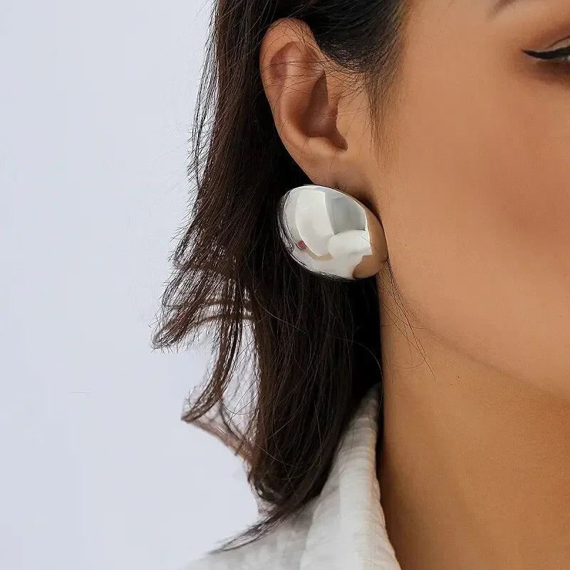 Punk Smooth Large Round Semicircle Exaggerated Metal Stud Earrings for Women Classic Gold Color Geometric Earring Ear Jewelry