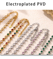 Multi Colors Stainless Steel Necklace Bracelet for Women Men Tennis Chain Stones