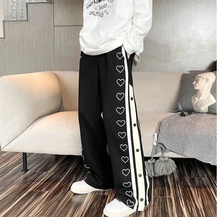 Wide leg Sweatpants Oversize Men Streetwear Side Button Baggy Pants