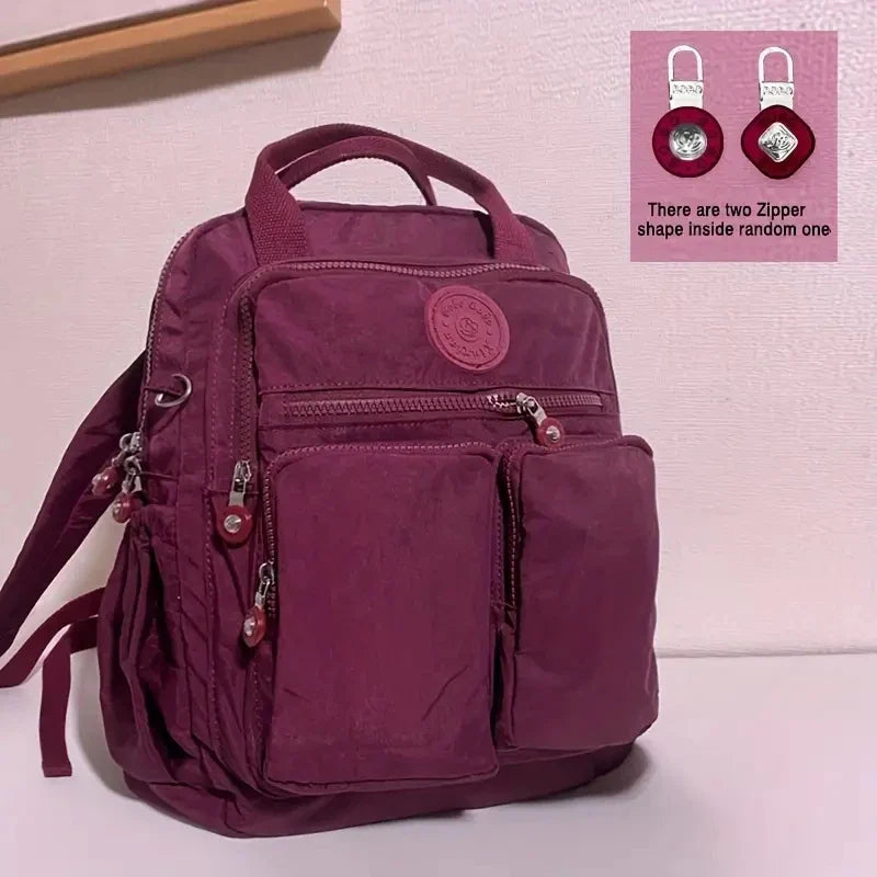 Fashion Woman Backpack Waterproof Nylon Soft Handle Solid Multi-pocket Travel Zipper Feminina School Bags Laptop Backpack