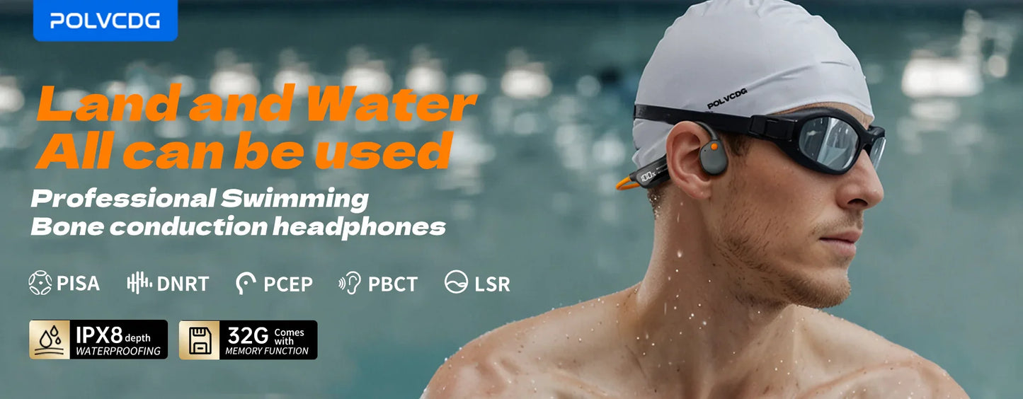 POLVCDG Bone Conduction Headset IPX8 32GB Bluetooth 5.3 Wireless Swimming Headset with Microphone Waterproof Exercise Fitness