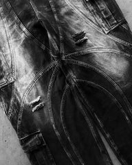 Gothic Punk Y2k Jeans for Men Retro Black Rock Ripped Baggy Jeans