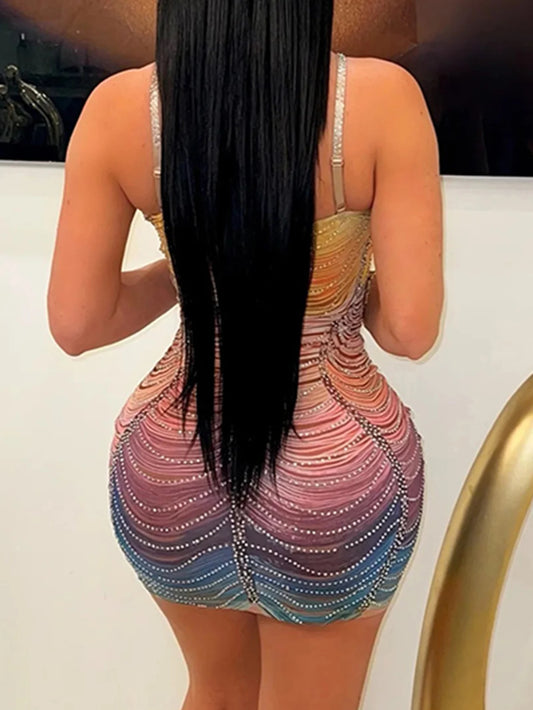 Formal attire Dresses: Backless mini rhinestone summer dress women elegant luxury