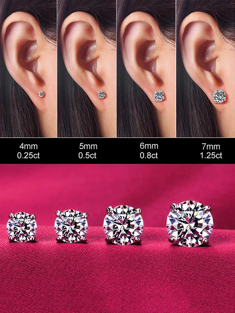 Bamoer CZ Stud Earrings 925 Sterling Silver Platinum Plated Round Cubic Zirconia Hypoallergenic Barbell Earrings 4-7mm