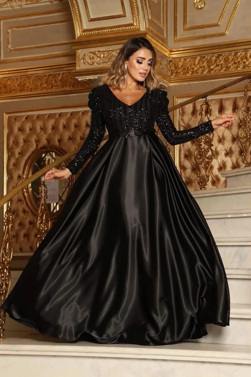Evening wear Dresses: Long Sleeved Chiffon of Formal Evening Prom Dress Women