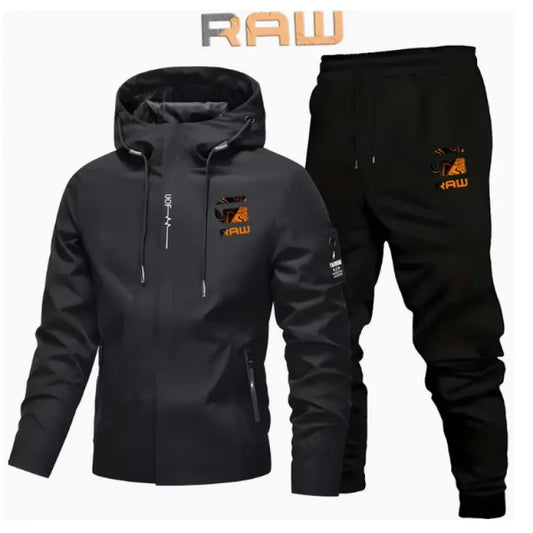 2pcs Men'S Softshell Jacket and Pants Set | Hooded, Non-Stretch Fabric, Print Pattern, Casual Style, Perfect for Fall/Winter