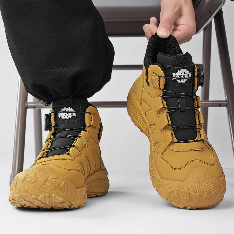 Fashion Black Men Motorcycle Boots Knob Design Biker Boots Men Ankle Boots Non-slip Outdoor Work Boots for Men botas masculino
